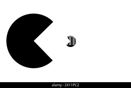 Pac-Man eating small Pac-Men black and white thematic illustration, retro games review Stock Vector