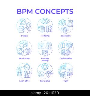 BPM blue gradient concept icons Stock Vector