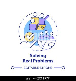 Solving real problems multi color concept icon Stock Vector