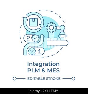 Integration PLM and MES soft blue concept icon Stock Vector