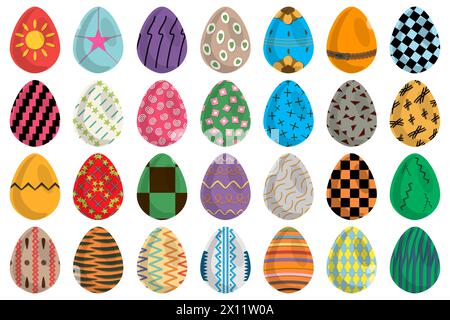 Illustration on theme celebration holiday Easter with hunt colorful bright eggs, set consisting of hunt different Easter eggs, set hunt beautiful East Stock Vector