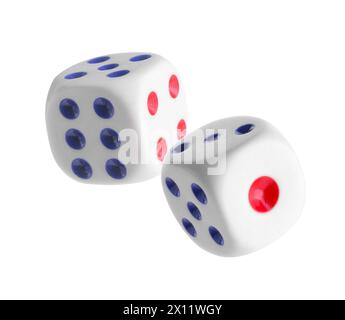 Two dice in air on white background Stock Photo