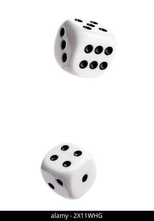 Two dice in air on white background Stock Photo