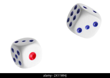 Two dice in air on white background Stock Photo