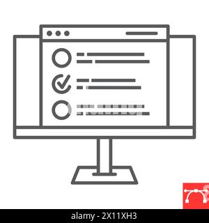 Online testing line icon, learning and online education, examination vector icon, vector graphics, editable stroke outline sign, eps 10. Stock Vector