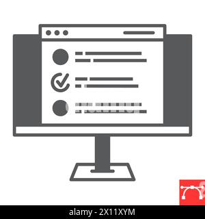 Online testing glyph icon, learning and online education, examination vector icon, vector graphics, editable stroke solid sign, eps 10. Stock Vector