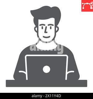 Student glyph icon, e-learning and online education, teacher and laptop vector icon, vector graphics, editable stroke solid sign, eps 10. Stock Vector