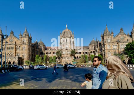 Colonial-era Chhatrapati Shivaji Maharaj Terminus (CSMT), Mumbai's busiest and iconic railway station and a UNESCO heritage building; Mumbai, India Stock Photo