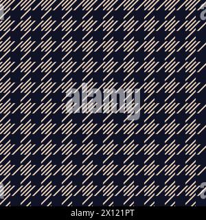 Houndstooth trendy pattern for fabric, wallpaper and tablecloths. Retro Hounds-tooth plaid geometry blue and beige texture background. Stock Vector