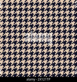 Classic Houndstooth tweed plaid style pattern. Geometric check print in beige and blue color. Classical English background Glen plaid for textile Stock Vector