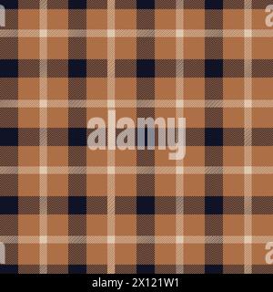Classic tweed plaid style pattern. Geometric check print in brown and blue color. Classical English background Glen plaid for textile fashion design. Stock Vector