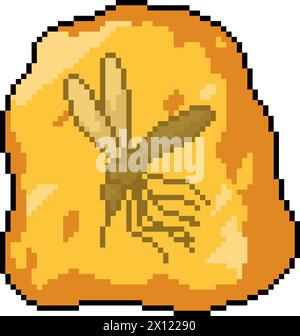 pixel art of insect fossil amber isolated background Stock Vector