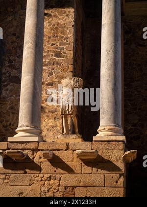 Archaeological remains of the Roman theater of Merida at night. Stock Photo