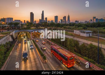 June 1, 2023: sunset in District 1, Ho Chi Minh City, Vietnam Stock Photo