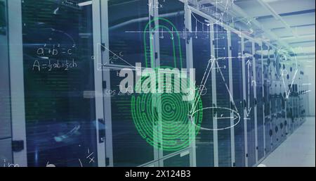 Image of security padlock icon and mathematical equations against ...
