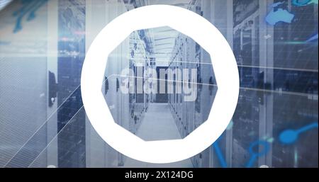 Image of circle with data processing over server room Stock Photo