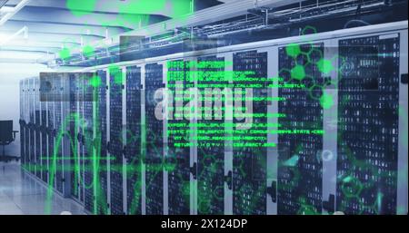 Image of chemical formula with data processing over server room Stock Photo