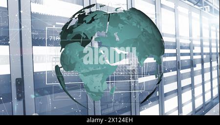 Image of globe with data processing over server room Stock Photo