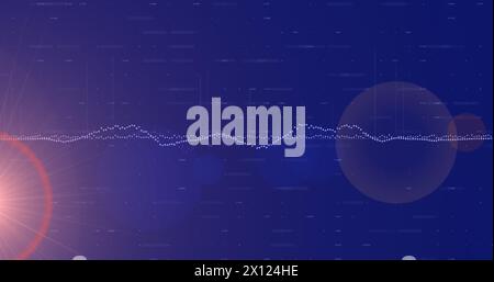 Image of data processing and spots over blue background Stock Photo