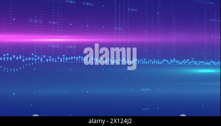 Image of data processing and light spots over blue background Stock Photo