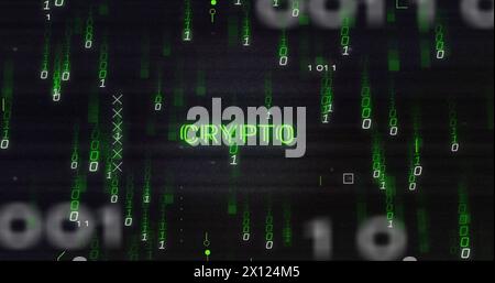 Image of crypto text and binary coding data processing over circuit board Stock Photo