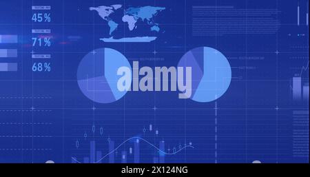 Image of data processing and shapes over blue background Stock Photo
