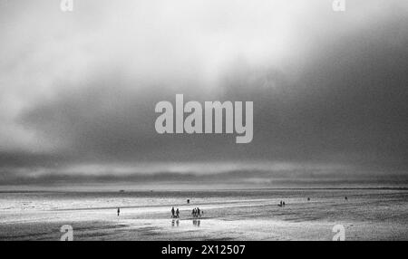 Grainy image of Bridlington beach in black and white Stock Photo