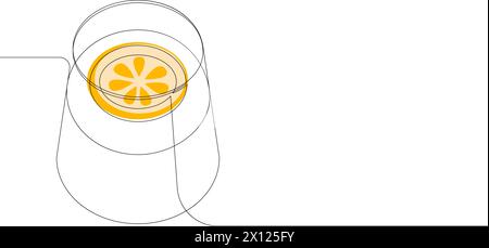 Continuous one line drawing of cocktail with lemon slice. Summer drink with citrus piece or lemonade drawn by single line. Vector illustration Stock Vector