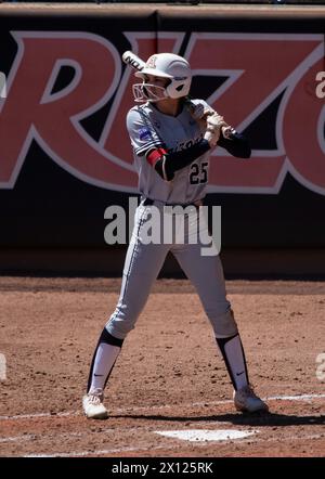 April 14, 2024 Tucson, AZ U.S.A. Oregon catcher Emma Kauf (25) up at ...