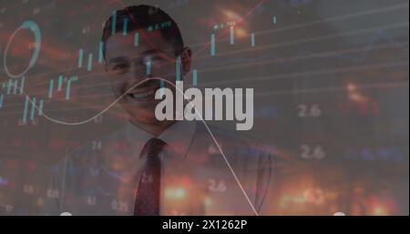 Image of data processing over biracial businessman Stock Photo