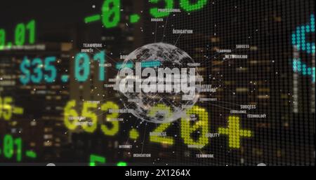 Image of financial data processing over globe Stock Photo