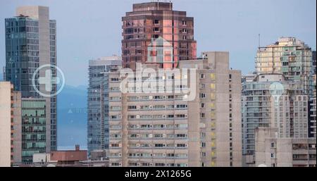Image of icons and financial data processing over cityscape Stock Photo