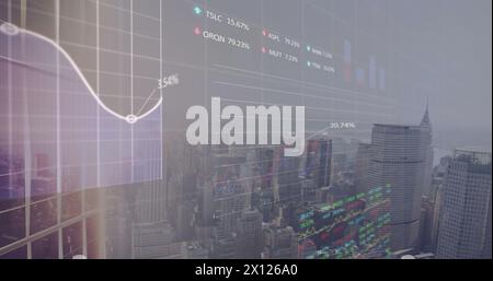 Image of data processing over cityscape Stock Photo