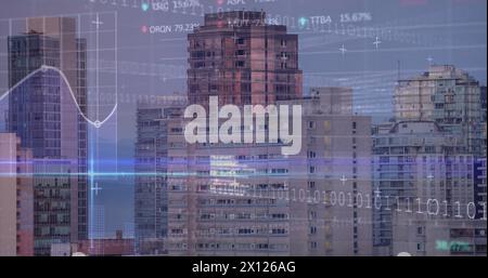 Image of data processing over cityscape Stock Photo