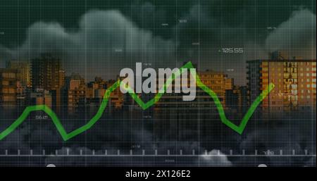 Image of data processing over cityscape Stock Photo