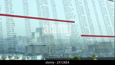 Image of data processing over cityscape Stock Photo