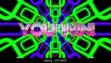 Image of you win text and shapes on black background Stock Photo