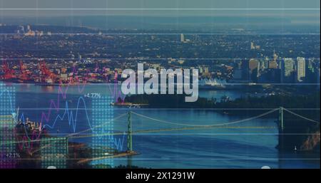 Image of data processing over cityscape Stock Photo