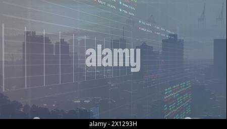 Image of data processing over cityscape Stock Photo