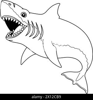 Megalodon Shark Isolated Coloring Page for Kids Stock Vector