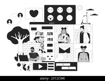 Computer software developers black and white 2D illustration concept Stock Vector