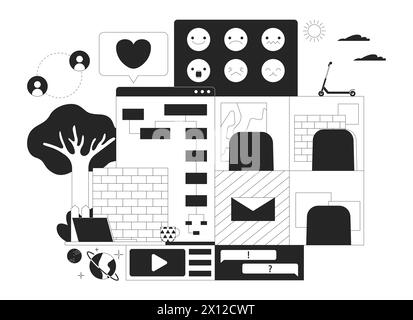 Web development black and white 2D illustration concept Stock Vector