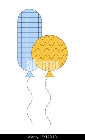 Floating pair of balloons on strings 2D linear cartoon object Stock Vector