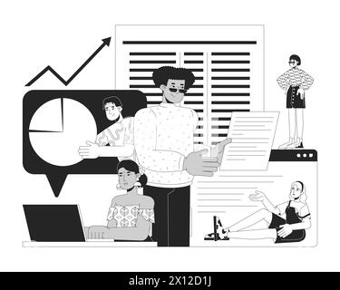 Accounting work black and white 2D illustration concept Stock Vector