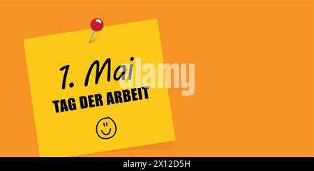 simple yellow note 1 may labor day vector illustration Stock Vector
