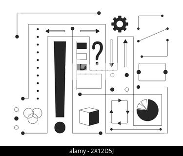 Neural network data black and white 2D line cartoon object Stock Vector