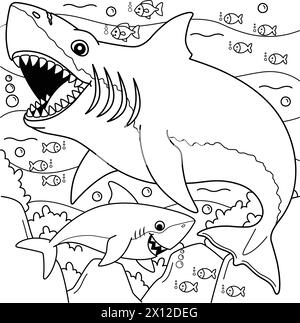 Megalodon Shark Coloring Page for Kids Stock Vector