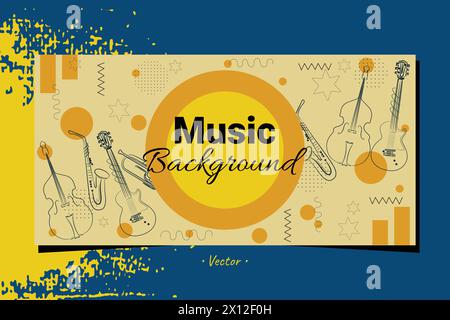 Banner background music instrumental element doodle festival concert live event artwork abstract bg. Stock Vector