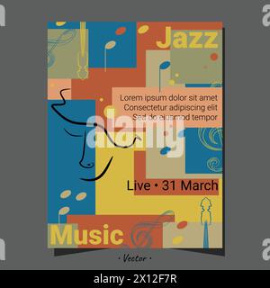 Music live show with face singer line art 80s 90s retro poster flyer collage papers art bg design. Stock Vector