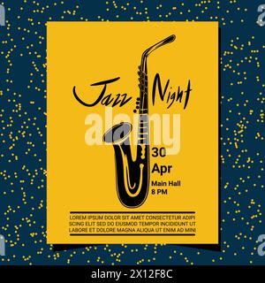 Poster hand drawn saxophone artwork jazz night live music or fest events vertical vector art design. Stock Vector